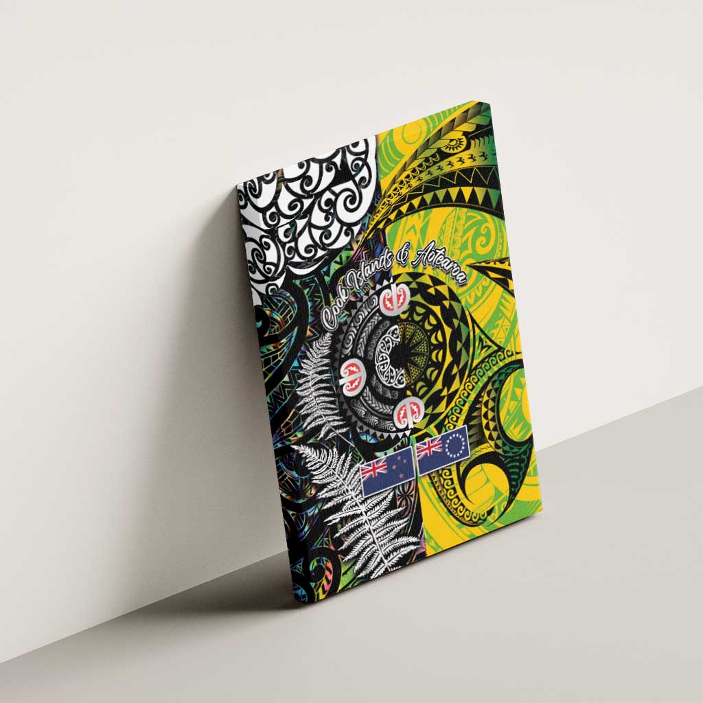 New Zealand and Cook Islands Together Canvas Wall Art Tatau Art Tribal Pattern-Maori Tattoo with Fern and Paua Shell