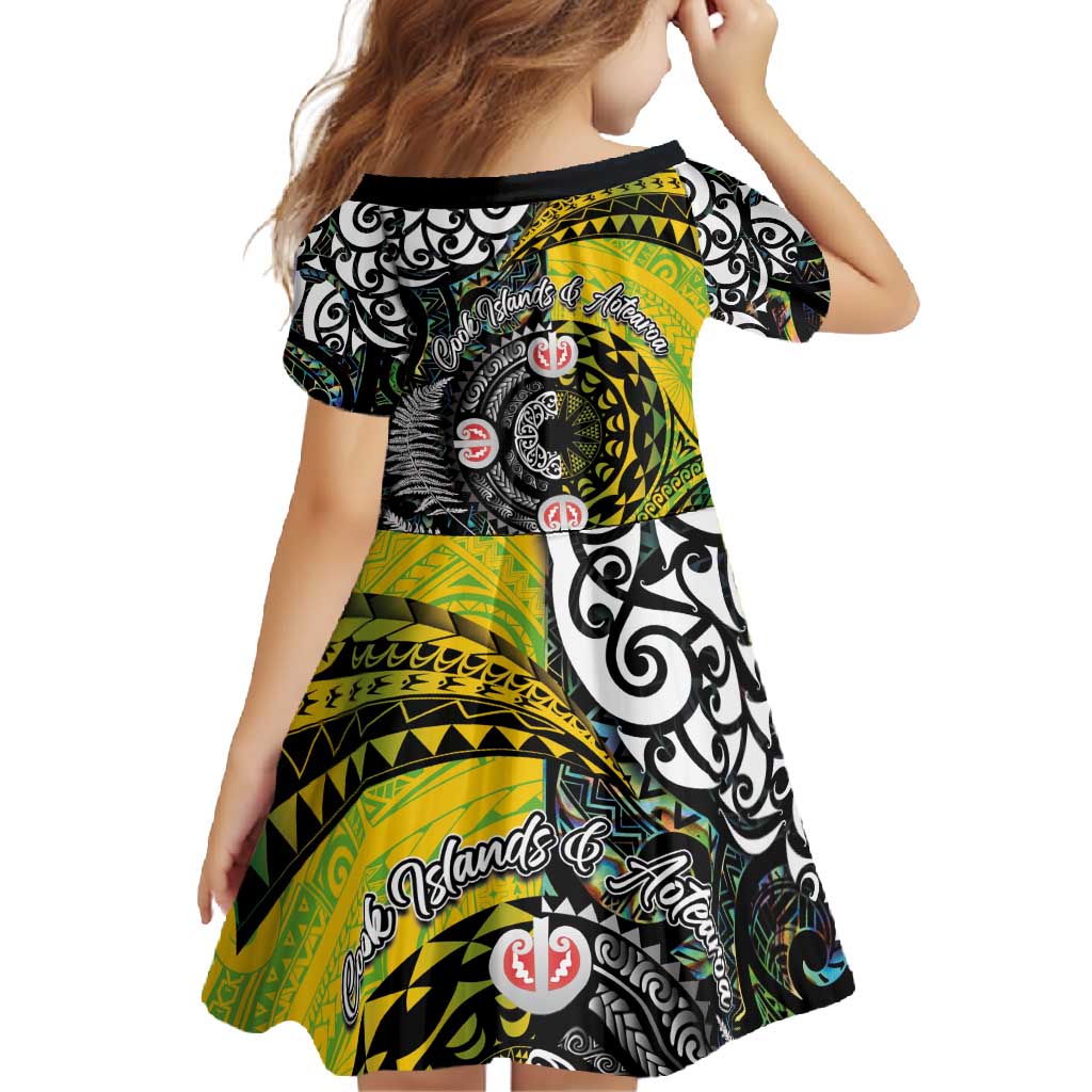 New Zealand and Cook Islands Together Family Matching Off Shoulder Maxi Dress and Hawaiian Shirt Tatau Art Tribal Pattern-Maori Tattoo with Fern and Paua Shell