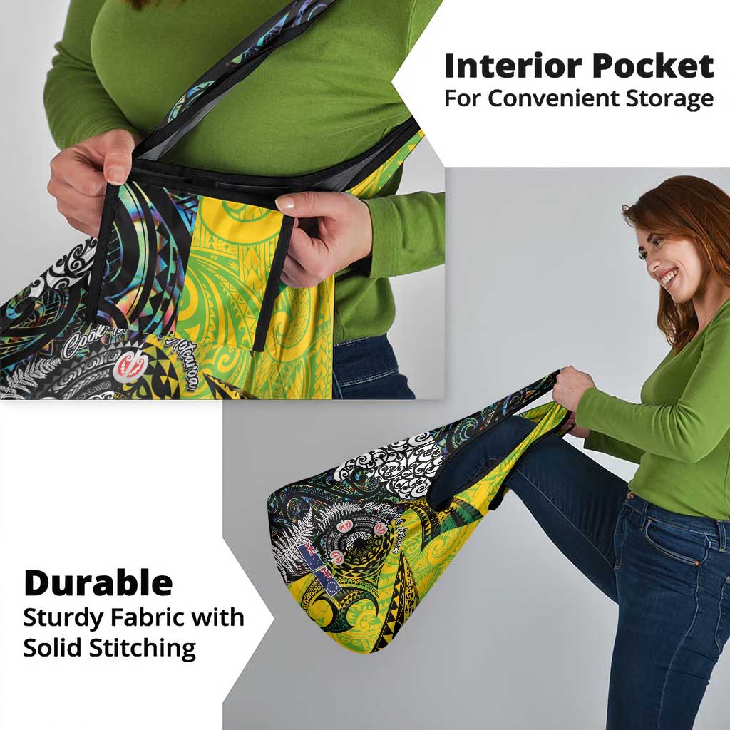 New Zealand and Cook Islands Together Grocery Bag Tatau Art Tribal Pattern-Maori Tattoo with Fern and Paua Shell