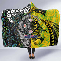 New Zealand and Cook Islands Together Hooded Blanket Tatau Art Tribal Pattern-Maori Tattoo with Fern and Paua Shell