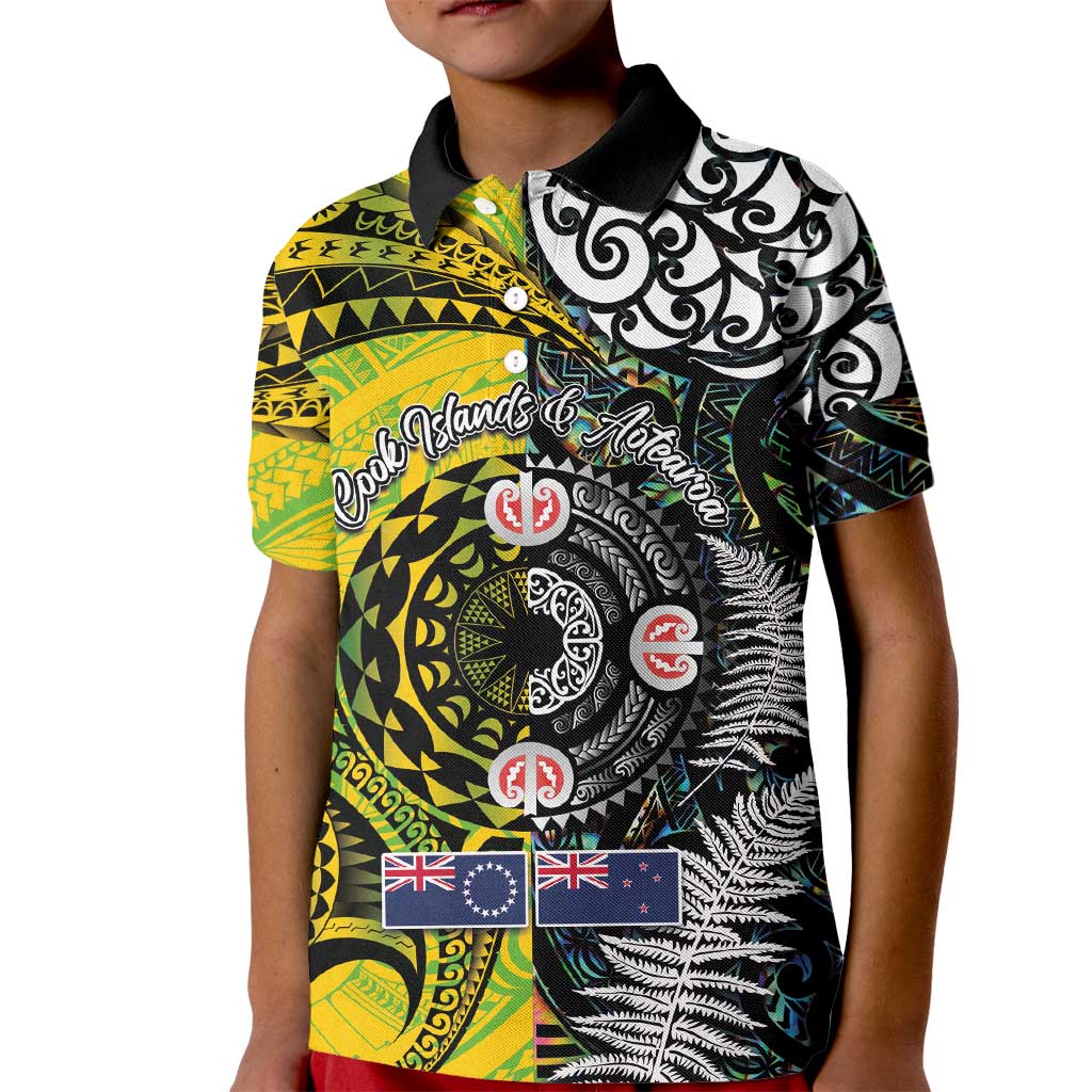 New Zealand and Cook Islands Together Kid Polo Shirt Tatau Art Tribal Pattern-Maori Tattoo with Fern and Paua Shell