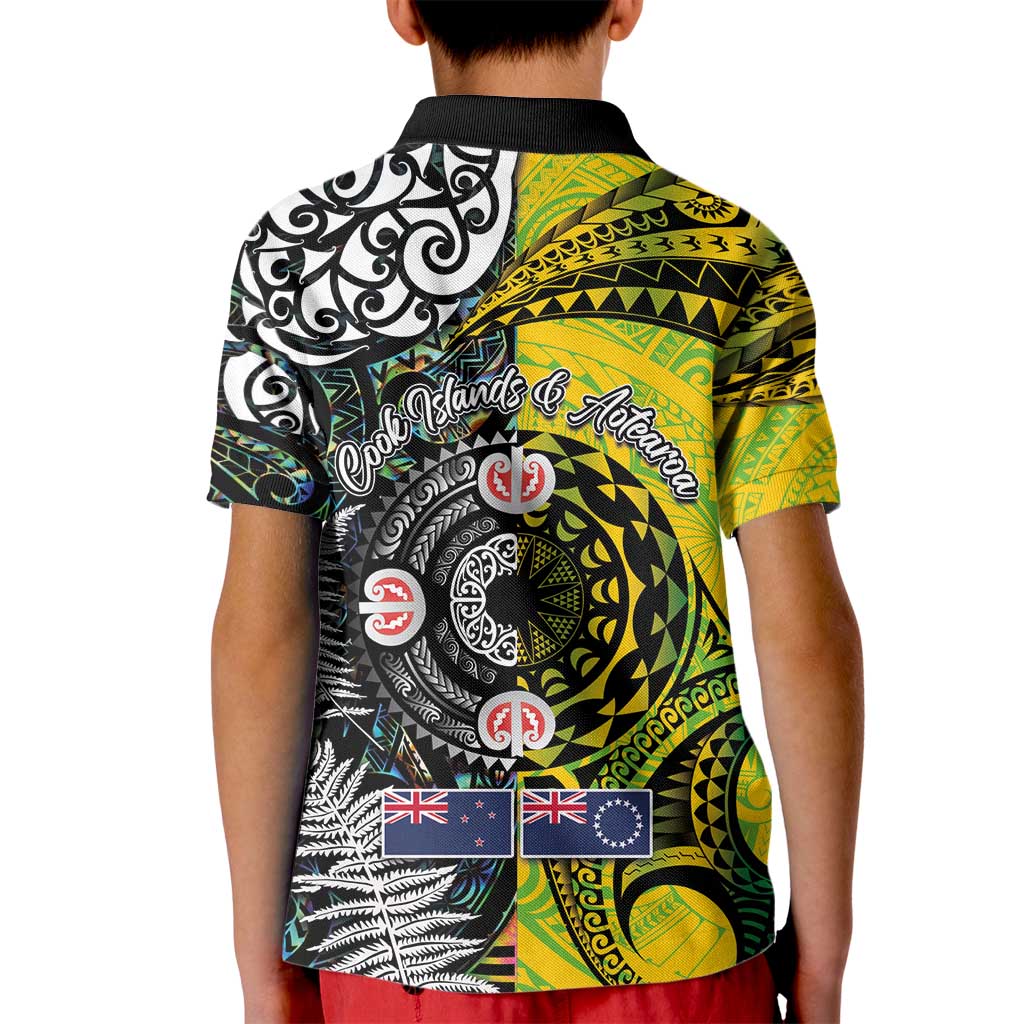 New Zealand and Cook Islands Together Kid Polo Shirt Tatau Art Tribal Pattern-Maori Tattoo with Fern and Paua Shell
