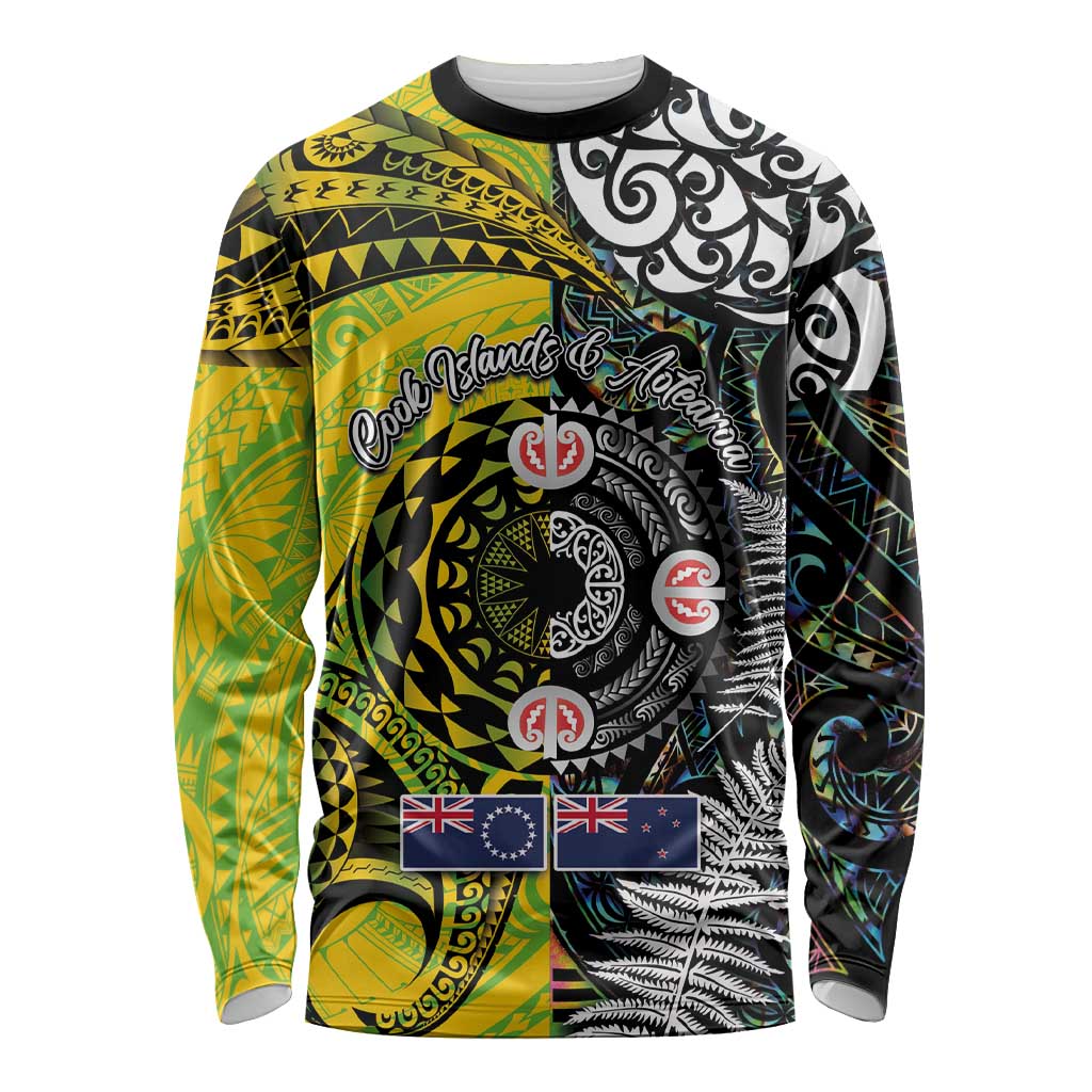 New Zealand and Cook Islands Together Long Sleeve Shirt Tatau Art Tribal Pattern-Maori Tattoo with Fern and Paua Shell