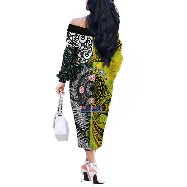 (Custom Personalised) New Zealand Off Shoulder Long Dress Maori Pattern Gold LT13 main image 0