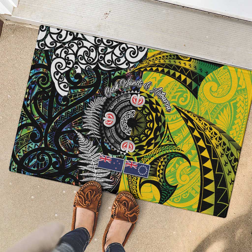 New Zealand and Cook Islands Together Rubber Doormat Tatau Art Tribal Pattern-Maori Tattoo with Fern and Paua Shell