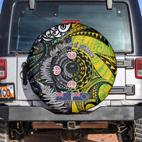 New Zealand and Cook Islands Together Spare Tire Cover Tatau Art Tribal Pattern-Maori Tattoo with Fern and Paua Shell