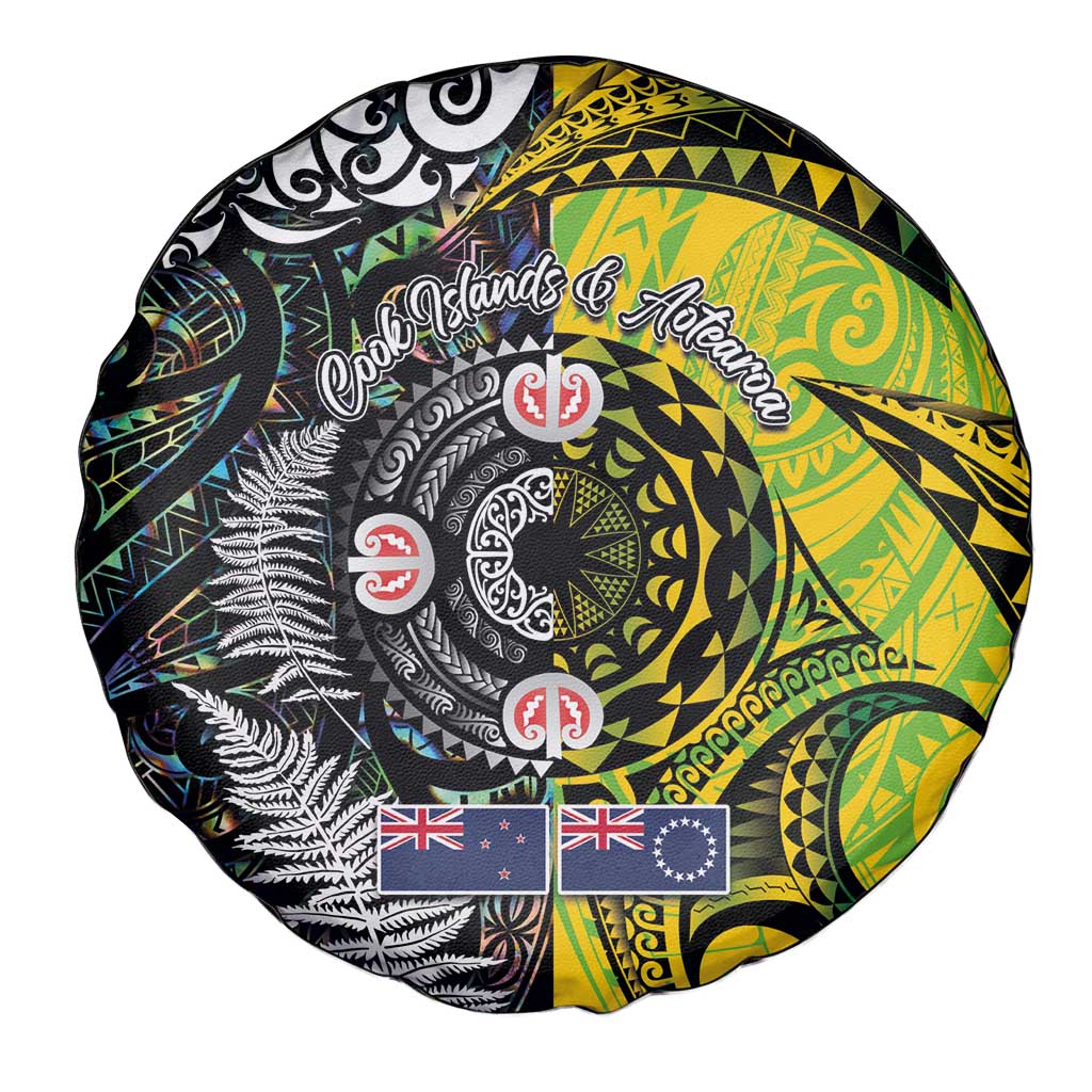 New Zealand and Cook Islands Together Spare Tire Cover Tatau Art Tribal Pattern-Maori Tattoo with Fern and Paua Shell