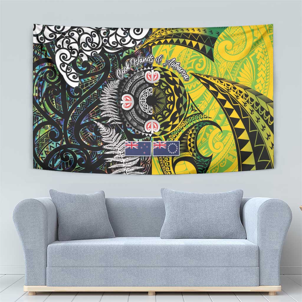 New Zealand and Cook Islands Together Tapestry Tatau Art Tribal Pattern-Maori Tattoo with Fern and Paua Shell
