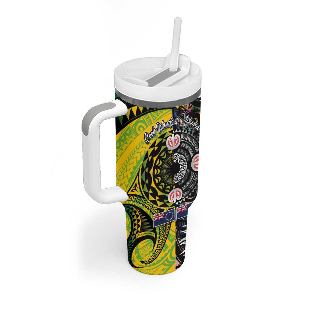 New Zealand and Cook Islands Together Tumbler With Handle Tatau Art Tribal Pattern-Maori Tattoo with Fern and Paua Shell