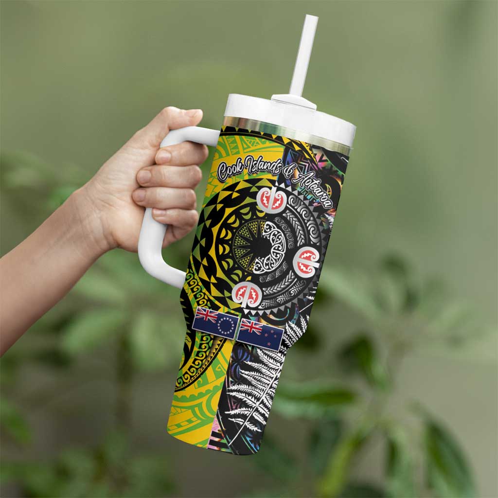 New Zealand and Cook Islands Together Tumbler With Handle Tatau Art Tribal Pattern-Maori Tattoo with Fern and Paua Shell