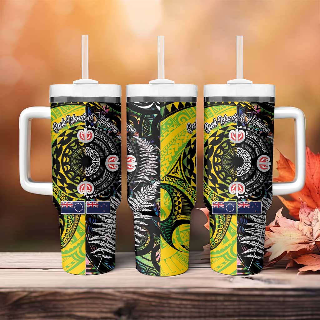 New Zealand and Cook Islands Together Tumbler With Handle Tatau Art Tribal Pattern-Maori Tattoo with Fern and Paua Shell