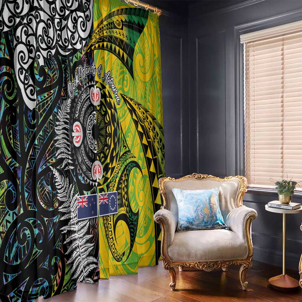 New Zealand and Cook Islands Together Window Curtain Tatau Art Tribal Pattern-Maori Tattoo with Fern and Paua Shell