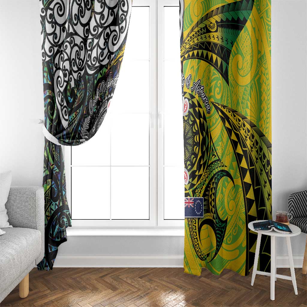 New Zealand and Cook Islands Together Window Curtain Tatau Art Tribal Pattern-Maori Tattoo with Fern and Paua Shell