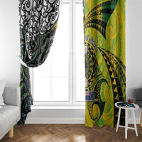 New Zealand and Cook Islands Together Window Curtain Tatau Art Tribal Pattern-Maori Tattoo with Fern and Paua Shell
