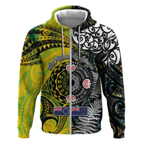 New Zealand and Cook Islands Together Zip Hoodie Tatau Art Tribal Pattern-Maori Tattoo with Fern and Paua Shell