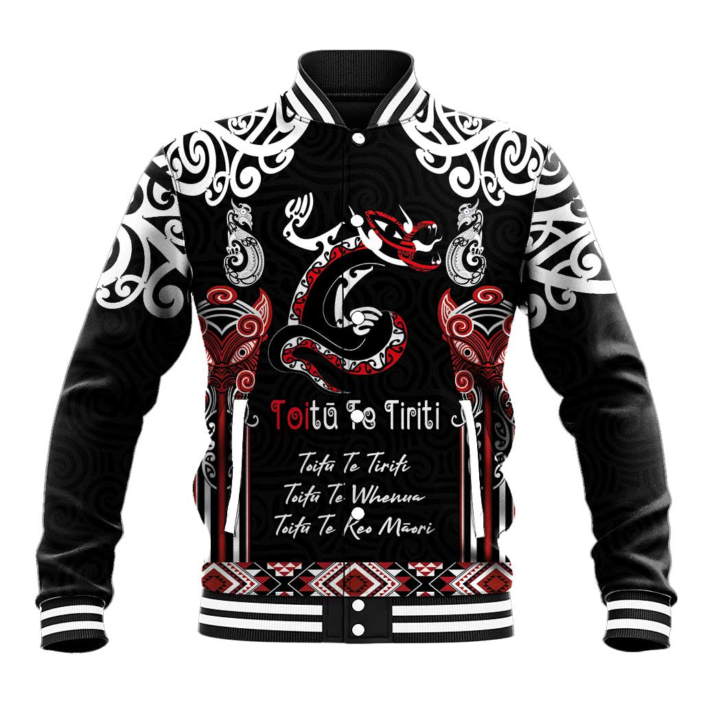 Aotearoa Toitu Te Tiriti-Maori Taniwha Baseball Jacket Toitu Te Whenua Toitu Te Reo Maori