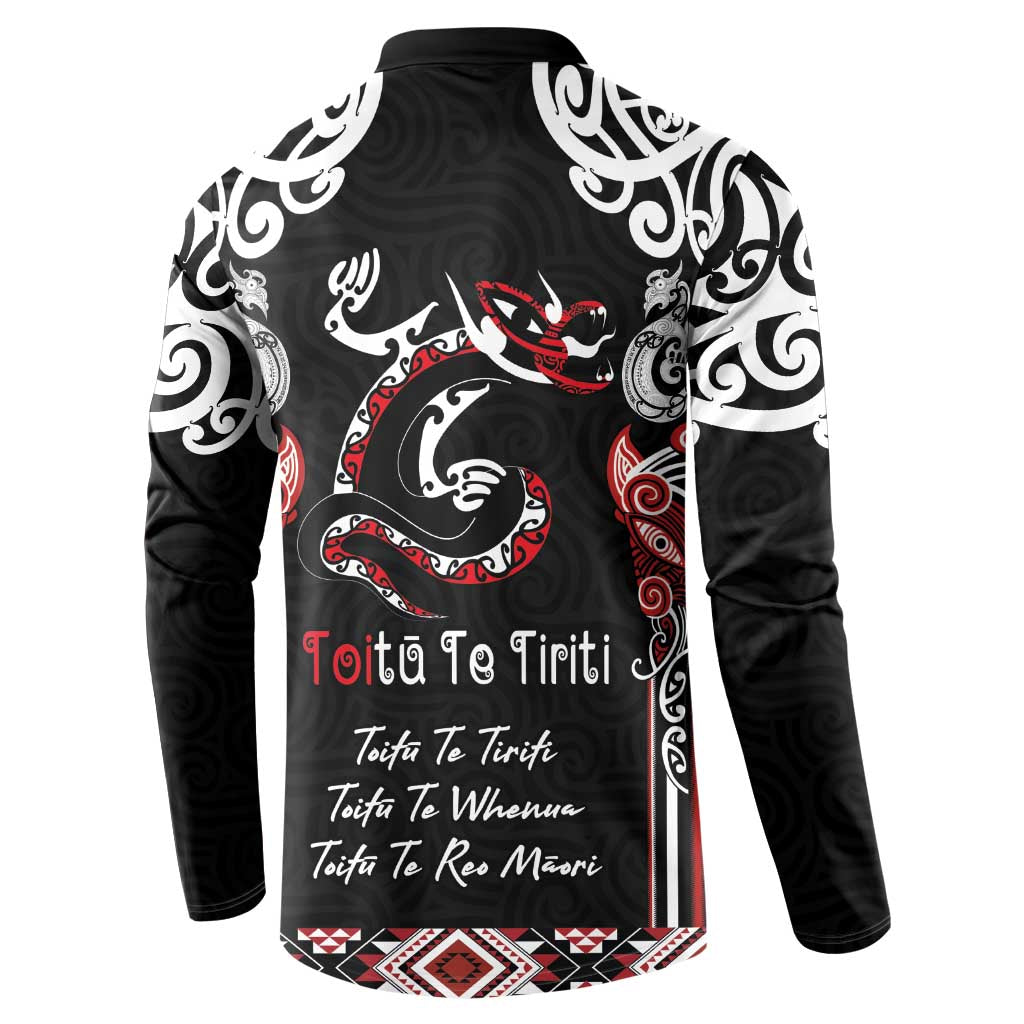 Aotearoa Toitu Te Tiriti-Maori Taniwha Button Sweatshirt Toitu Te Whenua Toitu Te Reo Maori