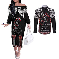 Aotearoa Toitu Te Tiriti-Maori Taniwha Couples Matching Off The Shoulder Long Sleeve Dress and Long Sleeve Button Shirt Toitu Te Whenua Toitu Te Reo Maori