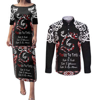 Aotearoa Toitu Te Tiriti-Maori Taniwha Couples Matching Puletasi and Long Sleeve Button Shirt Toitu Te Whenua Toitu Te Reo Maori