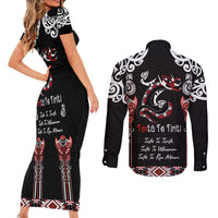 Aotearoa Toitu Te Tiriti-Maori Taniwha Couples Matching Short Sleeve Bodycon Dress and Long Sleeve Button Shirt Toitu Te Whenua Toitu Te Reo Maori