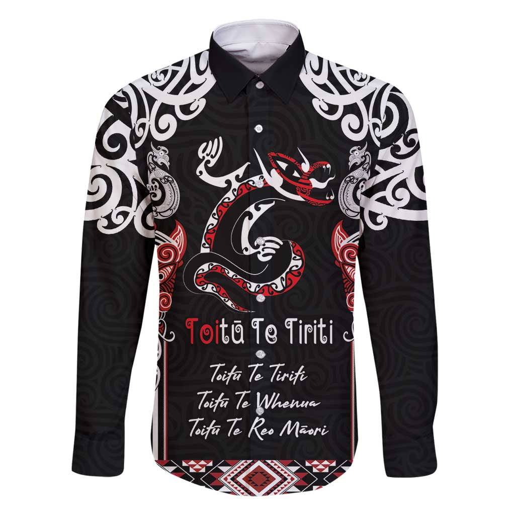 Aotearoa Toitu Te Tiriti-Maori Taniwha Family Matching Long Sleeve Bodycon Dress and Hawaiian Shirt Toitu Te Whenua Toitu Te Reo Maori