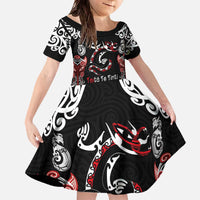 Aotearoa Toitu Te Tiriti-Maori Taniwha Family Matching Off The Shoulder Long Sleeve Dress and Hawaiian Shirt Toitu Te Whenua Toitu Te Reo Maori
