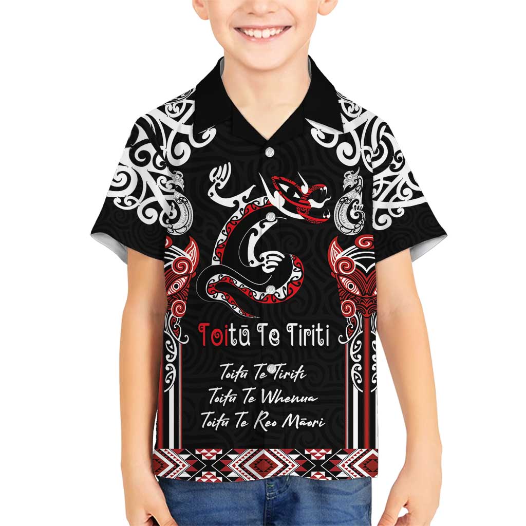 Aotearoa Toitu Te Tiriti-Maori Taniwha Family Matching Puletasi and Hawaiian Shirt Toitu Te Whenua Toitu Te Reo Maori