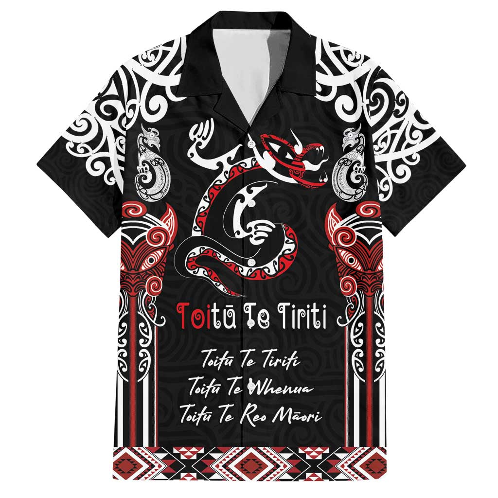 Aotearoa Toitu Te Tiriti-Maori Taniwha Family Matching Short Sleeve Bodycon Dress and Hawaiian Shirt Toitu Te Whenua Toitu Te Reo Maori
