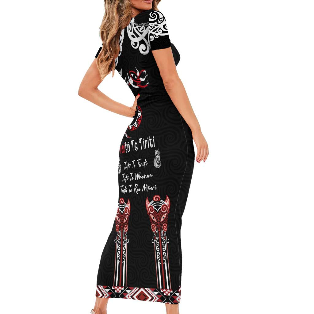 Aotearoa Toitu Te Tiriti-Maori Taniwha Family Matching Short Sleeve Bodycon Dress and Hawaiian Shirt Toitu Te Whenua Toitu Te Reo Maori