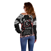 Aotearoa Toitu Te Tiriti-Maori Taniwha Off Shoulder Sweater Toitu Te Whenua Toitu Te Reo Maori