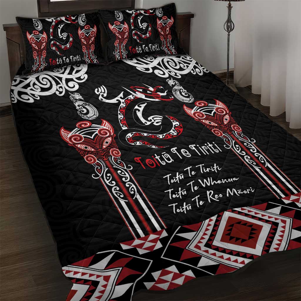 Aotearoa Toitu Te Tiriti-Maori Taniwha Quilt Bed Set Toitu Te Whenua Toitu Te Reo Maori