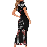 Aotearoa Toitu Te Tiriti-Maori Taniwha Short Sleeve Bodycon Dress Toitu Te Whenua Toitu Te Reo Maori