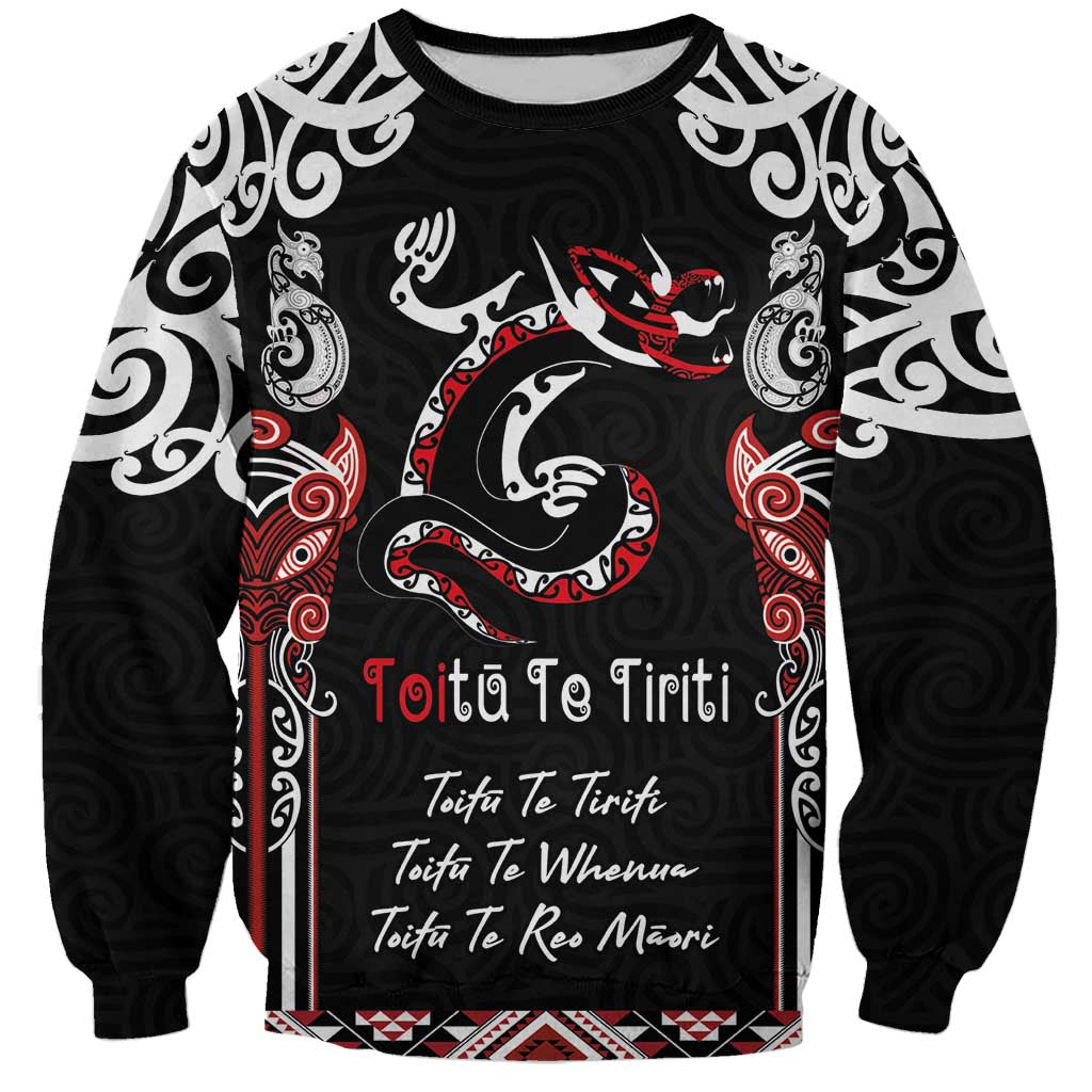 Aotearoa Toitu Te Tiriti-Maori Taniwha Sweatshirt Toitu Te Whenua Toitu Te Reo Maori