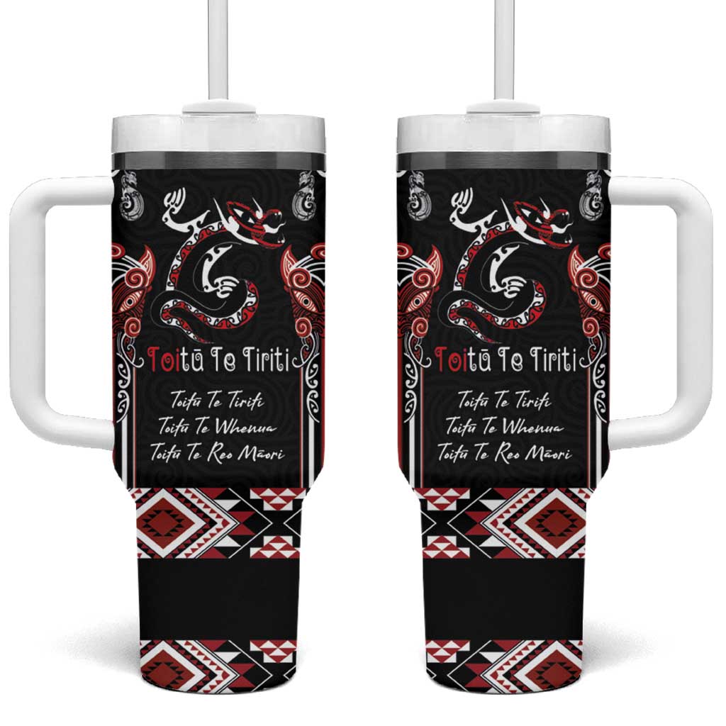 Aotearoa Toitu Te Tiriti-Maori Taniwha Tumbler With Handle Toitu Te Whenua Toitu Te Reo Maori