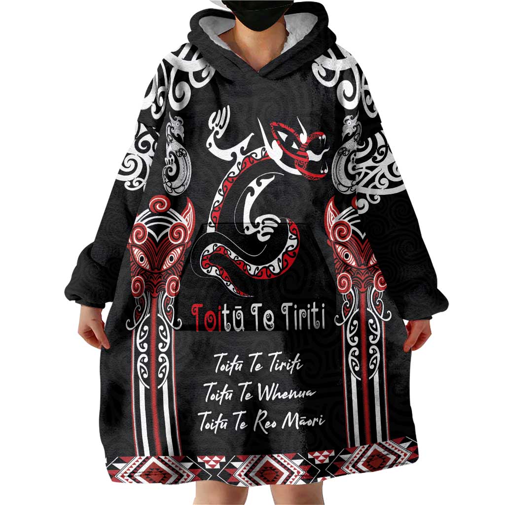 Aotearoa Toitu Te Tiriti-Maori Taniwha Wearable Blanket Hoodie Toitu Te Whenua Toitu Te Reo Maori