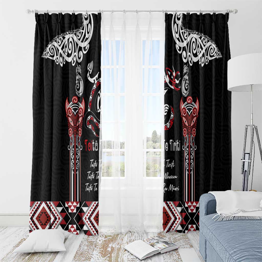 Aotearoa Toitu Te Tiriti-Maori Taniwha Window Curtain Toitu Te Whenua Toitu Te Reo Maori