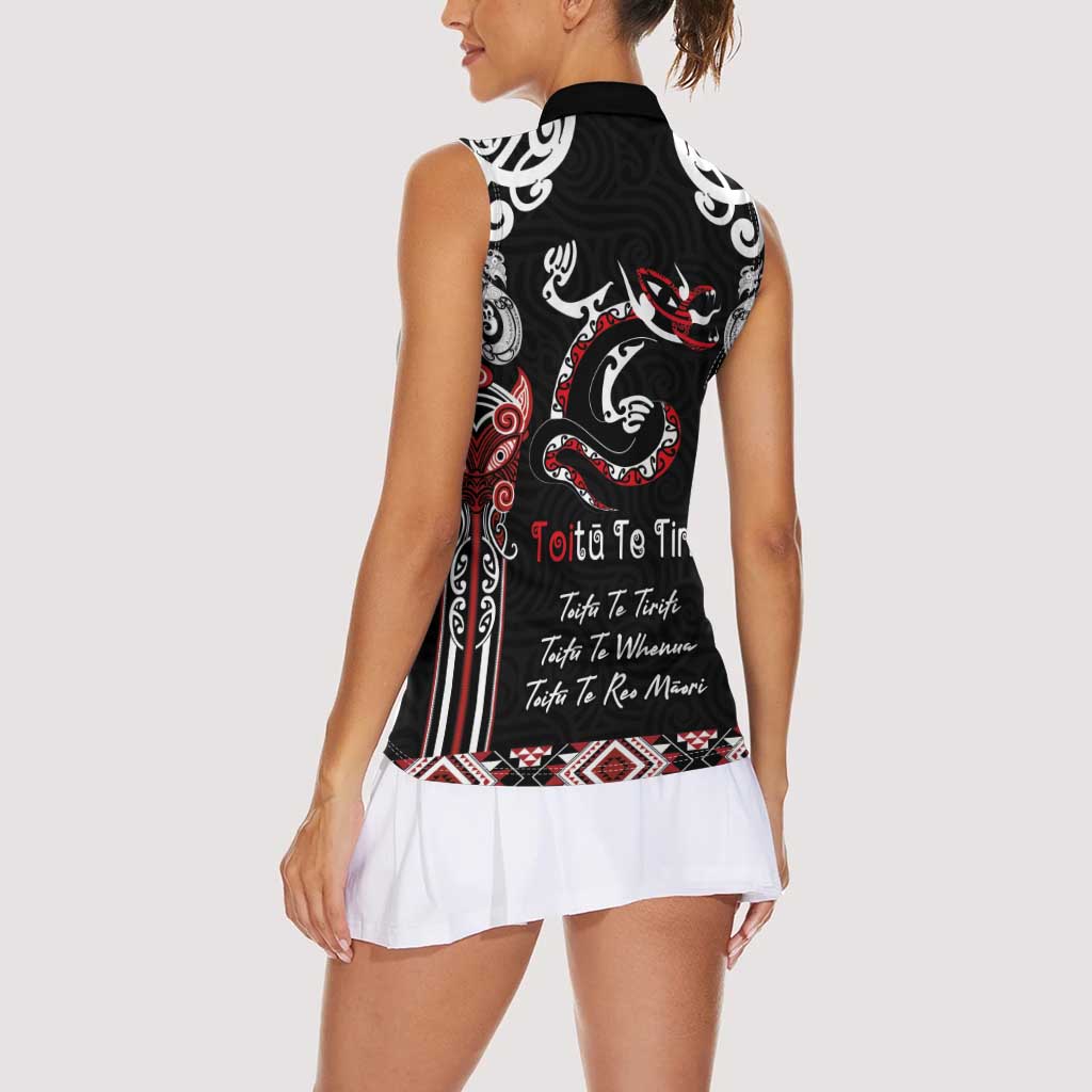 Aotearoa Toitu Te Tiriti-Maori Taniwha Women Sleeveless Polo Shirt Toitu Te Whenua Toitu Te Reo Maori