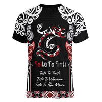 Aotearoa Toitu Te Tiriti-Maori Taniwha Women V-Neck T-Shirt Toitu Te Whenua Toitu Te Reo Maori