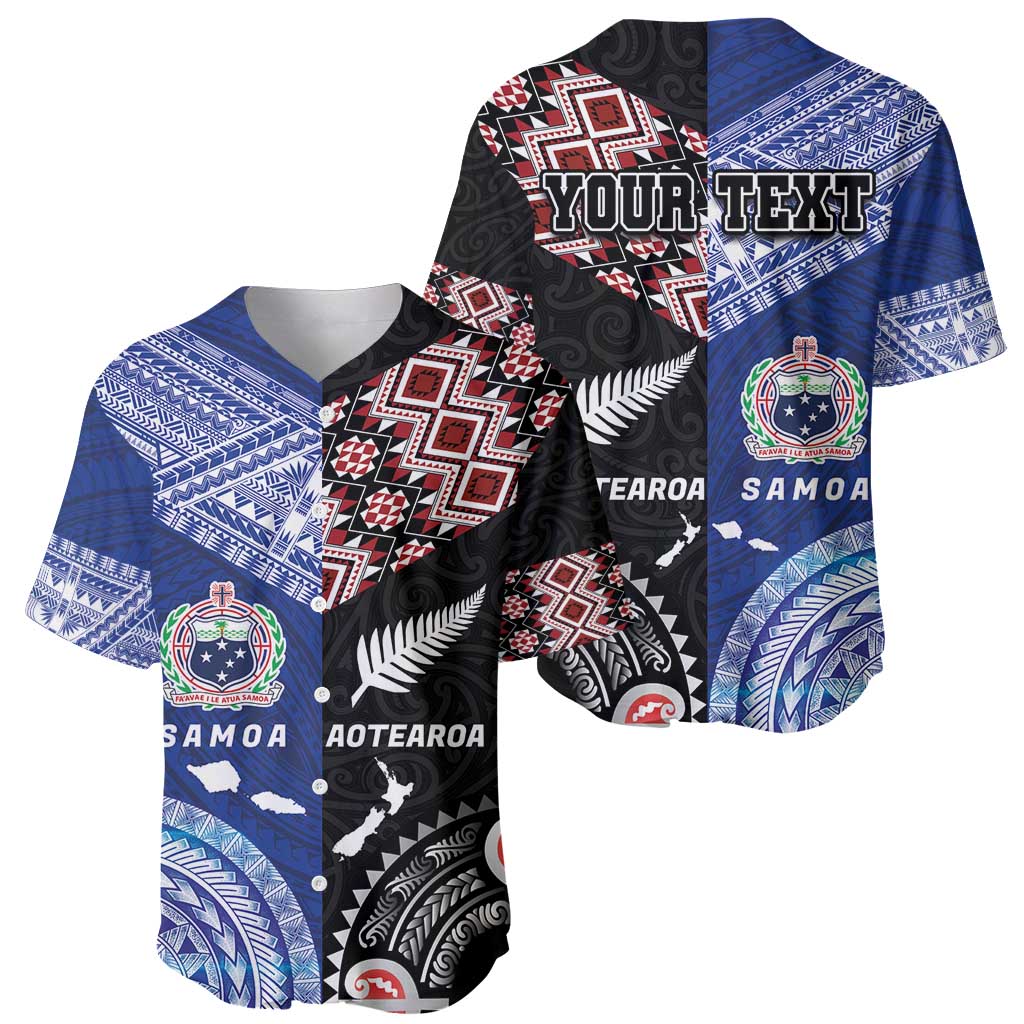 Personalised Aotearoa and Samoa Together Baseball Jersey Tatau Art Tattoos-Taniko and Tukutuku with Maori Pattern