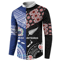 Personalised Aotearoa and Samoa Together Button Sweatshirt Tatau Art Tattoos-Taniko and Tukutuku with Maori Pattern LT03 - Polynesian Pride