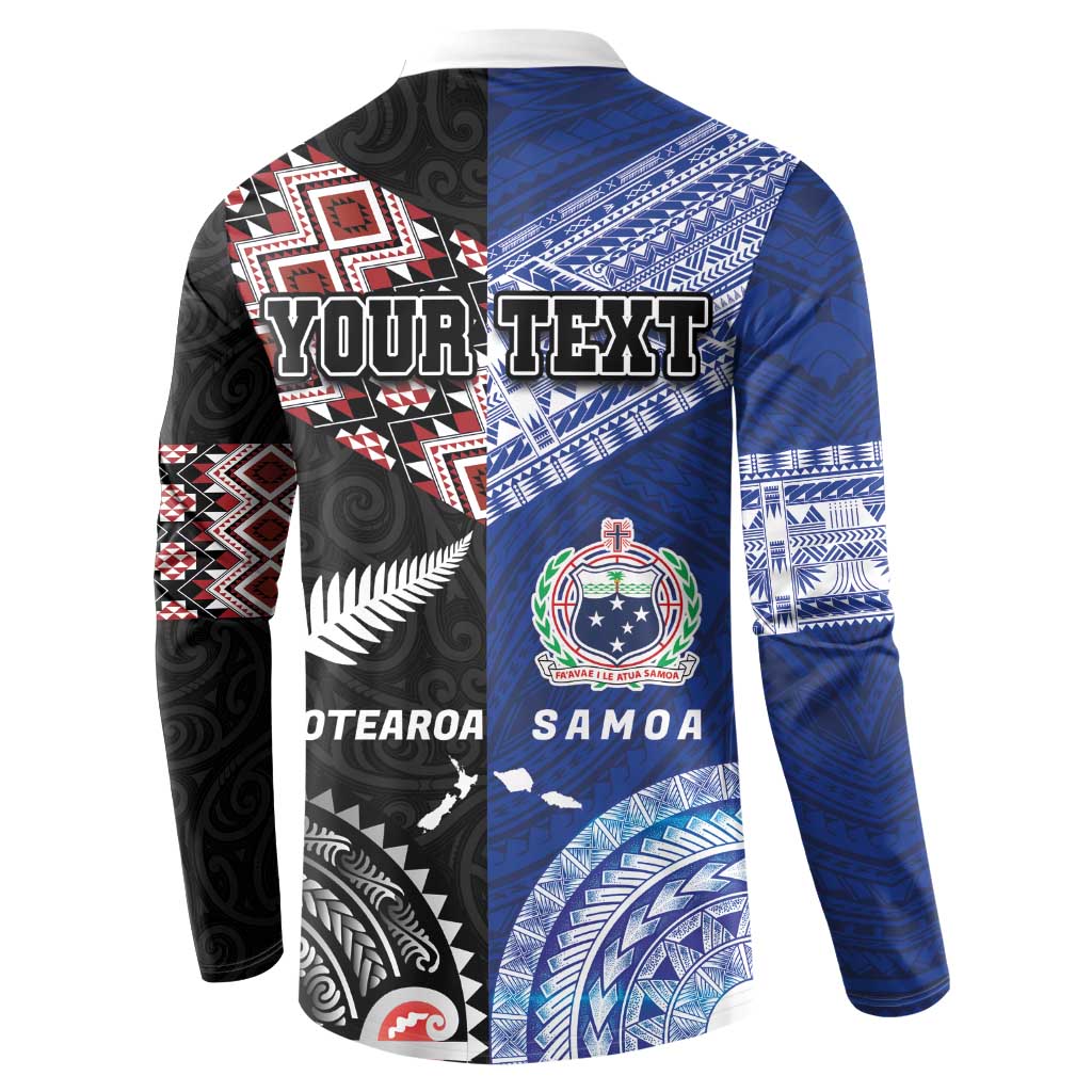 Personalised Aotearoa and Samoa Together Button Sweatshirt Tatau Art Tattoos-Taniko and Tukutuku with Maori Pattern LT03 - Polynesian Pride