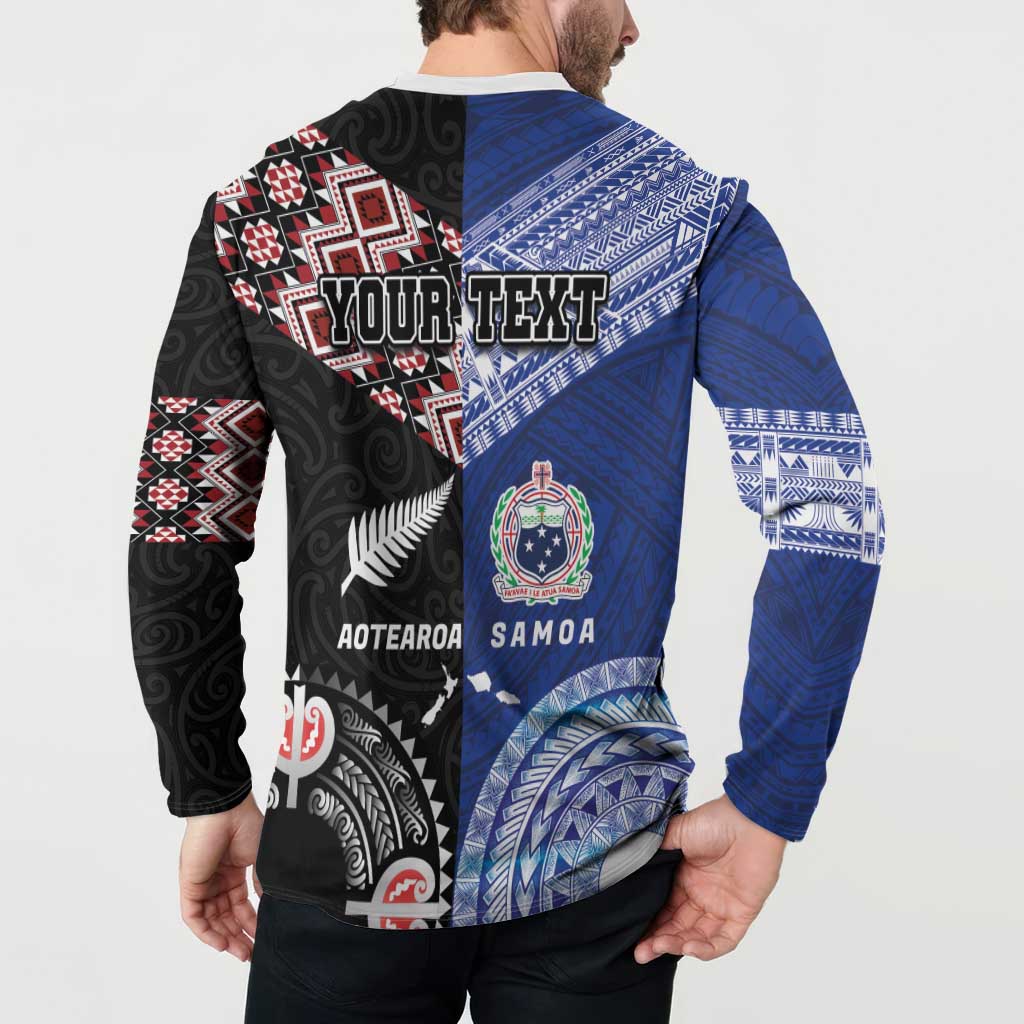 Personalised Aotearoa and Samoa Together Button Sweatshirt Tatau Art Tattoos-Taniko and Tukutuku with Maori Pattern LT03 - Polynesian Pride