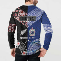 Personalised Aotearoa and Samoa Together Button Sweatshirt Tatau Art Tattoos-Taniko and Tukutuku with Maori Pattern LT03 - Polynesian Pride