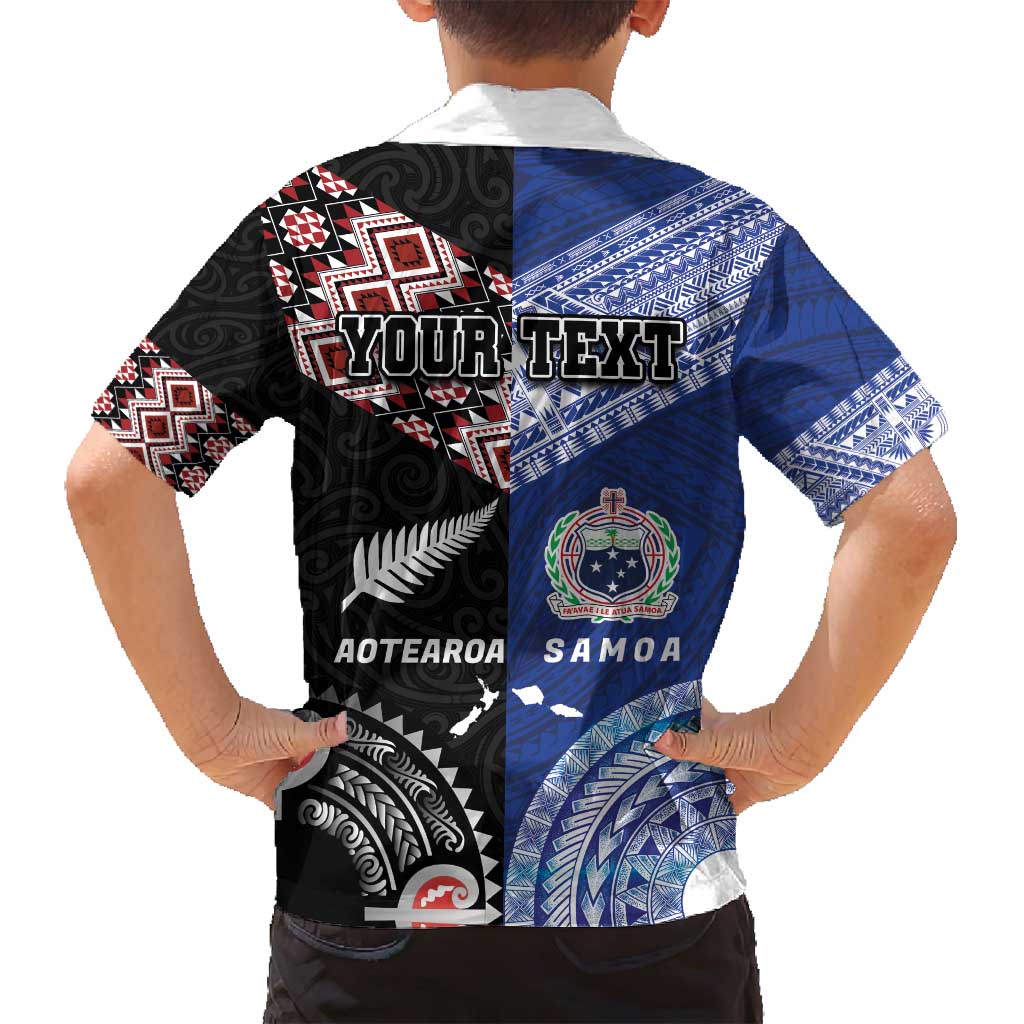 Personalised Aotearoa and Samoa Together Family Matching Long Sleeve Bodycon Dress and Hawaiian Shirt Tatau Art Tattoos-Taniko and Tukutuku with Maori Pattern