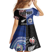 Personalised Aotearoa and Samoa Together Family Matching Short Sleeve Bodycon Dress and Hawaiian Shirt Tatau Art Tattoos-Taniko and Tukutuku with Maori Pattern