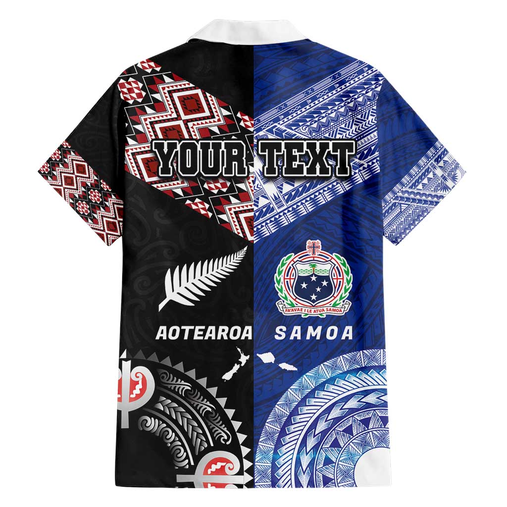 Personalised Aotearoa and Samoa Together Family Matching Short Sleeve Bodycon Dress and Hawaiian Shirt Tatau Art Tattoos-Taniko and Tukutuku with Maori Pattern