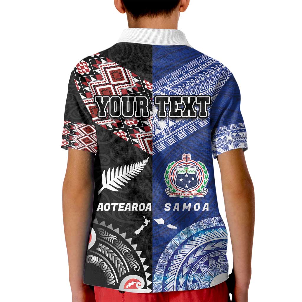 Personalised Aotearoa and Samoa Together Kid Polo Shirt Tatau Art Tattoos-Taniko and Tukutuku with Maori Pattern
