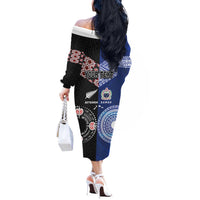 Personalised Aotearoa and Samoa Together Off The Shoulder Long Sleeve Dress Tatau Art Tattoos-Taniko and Tukutuku with Maori Pattern