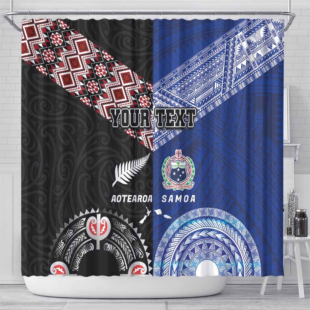 Personalised Aotearoa and Samoa Together Shower Curtain Tatau Art Tattoos-Taniko and Tukutuku with Maori Pattern LT03 - Polynesian Pride