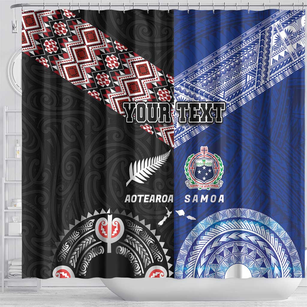 Personalised Aotearoa and Samoa Together Shower Curtain Tatau Art Tattoos-Taniko and Tukutuku with Maori Pattern LT03 - Polynesian Pride